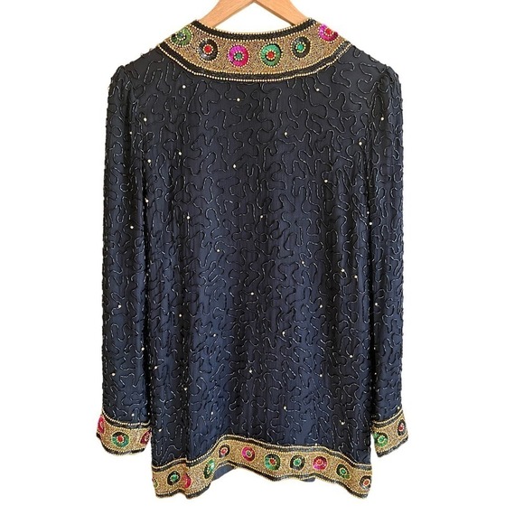 Lawrence Kazar- Silk - Beaded Evening Jacket - Size L vintage 80’s - Picture 2 of 9